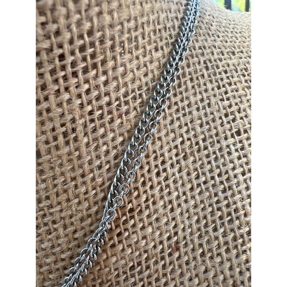 Lia Sophia Moon Dance Necklace Silver Tone Double Chain Front Toggle Clasp 15" - Picture 4 of 5